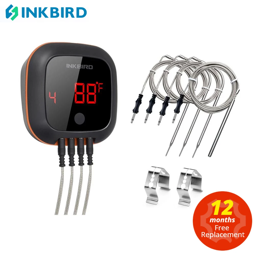 INKBIRD-BBQ مقياس حرارة طهي اللحوم ، IBT-4XS ، دوران رقمي ، شاشة قراءة ، بلوتوث كونكت ، تصميم مغناطيسي ، 2 مسابر ، 4 مسابر