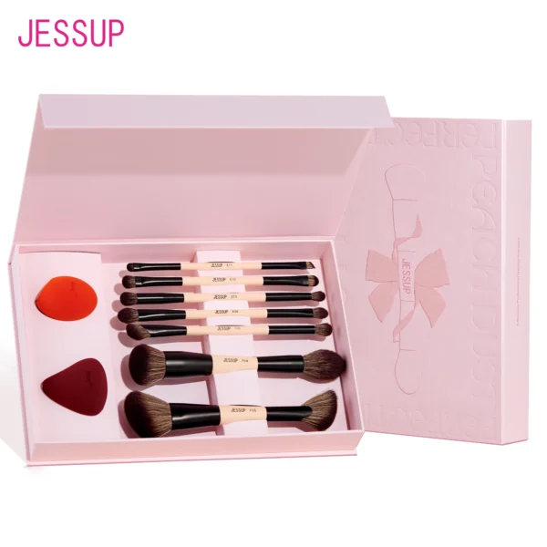 مجموعة فرش المكياج JESSUP الفاخرة – 3/7 قطع مزدوجة مع إسفنجة وصندوق هدايا
