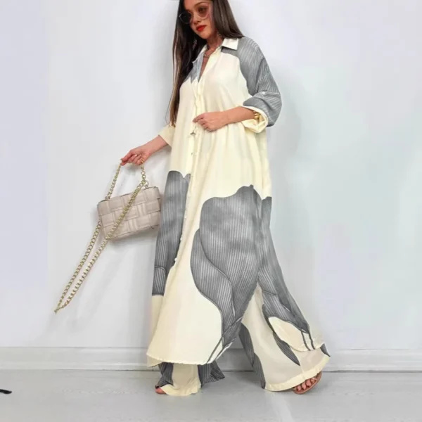 طقم أنيق مطبوع - قميص وبنطال واسع - Image 2
