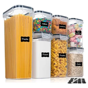 طقم حاويات طعام محكمة الإغلاق – 7 قطع بلاستيك خالٍ من BPA مع ملصقات وقلم