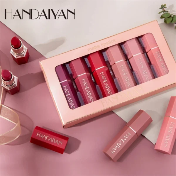طقم أحمر شفاه مخملي مطفي – 6 قطع من HANDAIYAN - Image 4
