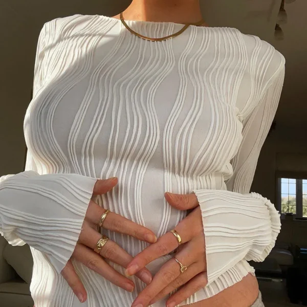 توب كاجوال بأكمام طويلة مجمعة – - Image 4