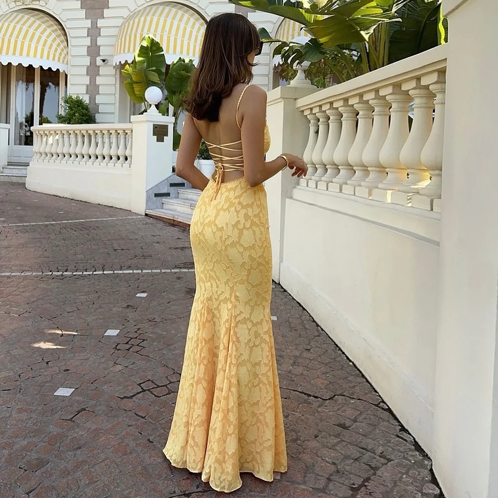 فستان ماكسي برتقالي بدون ظهر – تصميم Mingmingxi الأنيق للمناسبات