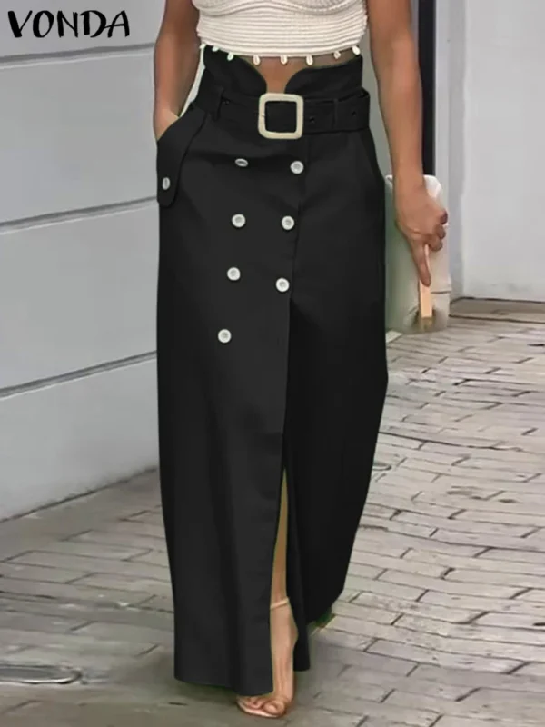 تنورة فوندا النسائية الأنيقة 2025 – تصميم بأزرار وشق، بحزام خصر أنيق - Image 2
