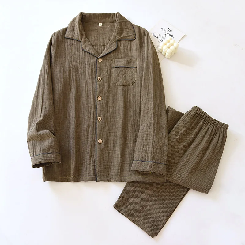 طقم بيجامة للزوجين ربيعي جديد لعام 2025 100% قطن بأكمام طويلة وسراويل طويلة طقم مكون من قطعتين للرجال والنساء أثاث منزلي