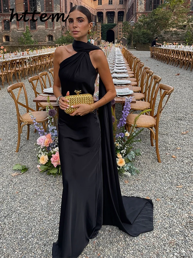 فستان ساتان طويل بدون ظهر – فستان سهرة أنيق للنساء بدون أكمام