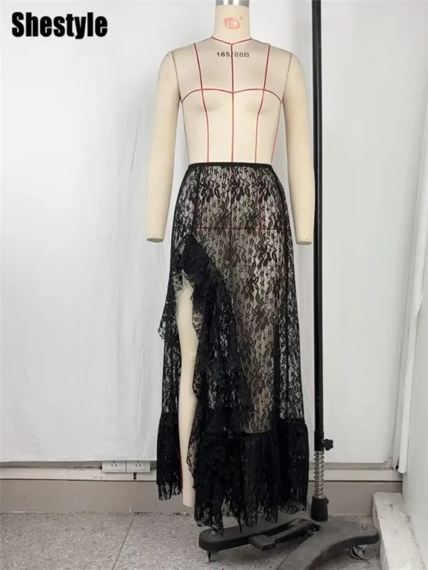 Shestyle الدانتيل التنانير الطويلة الشفافة للنساء غير المتكافئة الأزهار الكشكشة صيف 2025 Nre ملابس أنيقة عطلة الشق أنيقة - Image 6