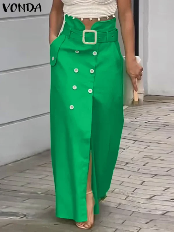 تنورة فوندا النسائية الأنيقة 2025 – تصميم بأزرار وشق، بحزام خصر أنيق - Image 3