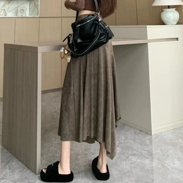 تنورة طويلة غير متماثلة بصبغة التعادل – أزياء كورية خريفية - Image 2