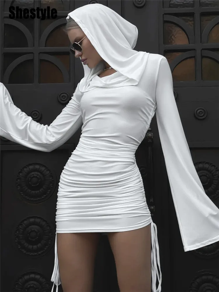 فستان غمد نسائي بأكمام صغيرة مضيئة – تصميم أنيق للخريف، برباط خصر وقصة نحيفة