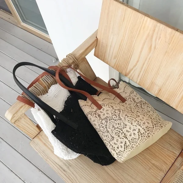 حقيبة نسائية فاخرة بيد علوية – تصميم جلد وقماش، كتف وكروس بودي - Image 5